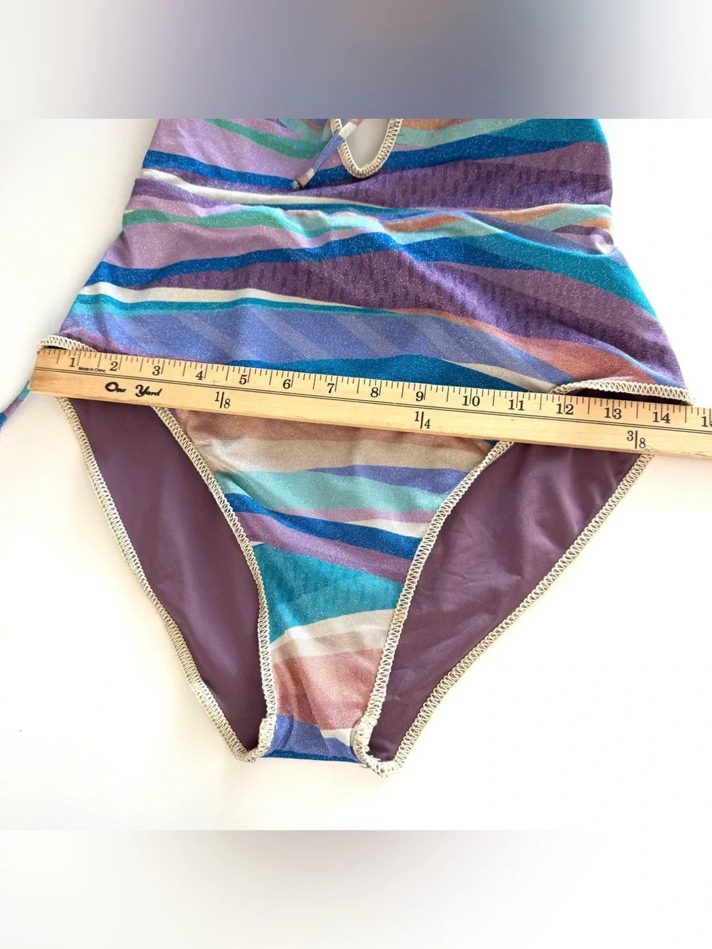 BECCA by Rebecca Virtue Blue Purple Agate Skylar Braided Plunge One-Piece Size S
